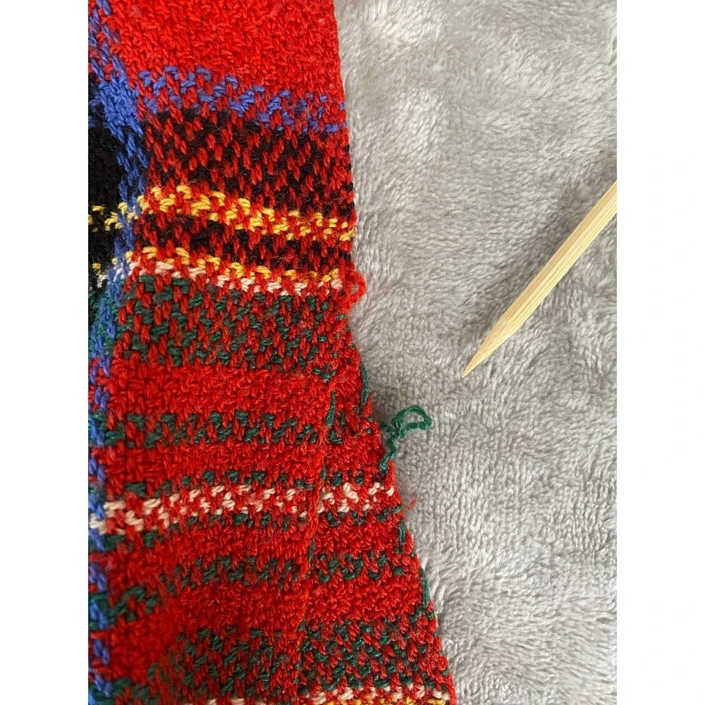 Dunlap Weavers Scarf Red Tartan Plaid Wool Silk Fringed Shawl USA Cabincore